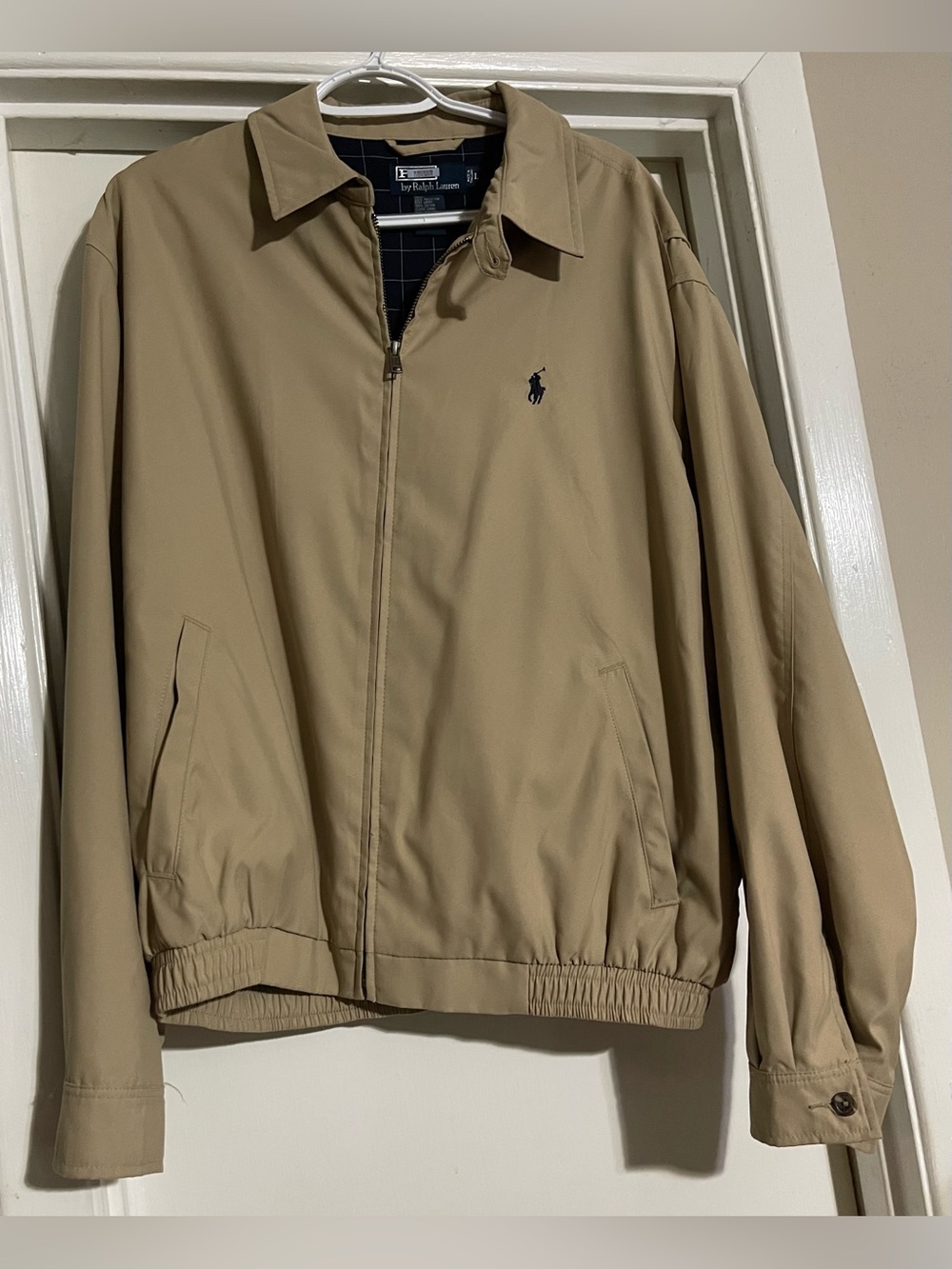 POLO RALPH LAUREN Harrington Jacket Mens Tan Plaid Lined Full Zip | Size L